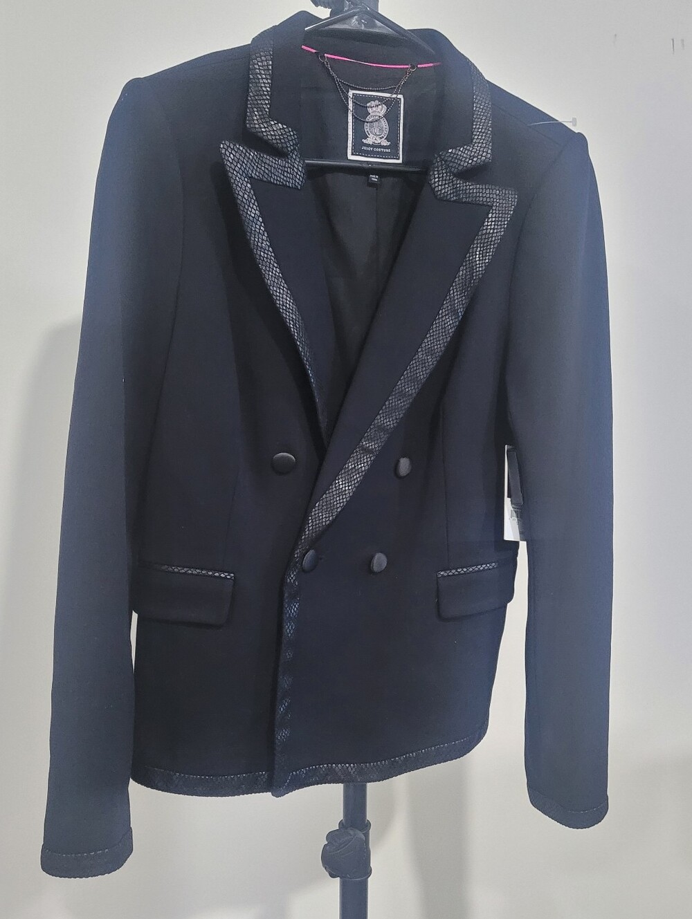 Juicy Couture Black Double-Breasted Blazer - Pitch Black With Phyton Trim Y2k